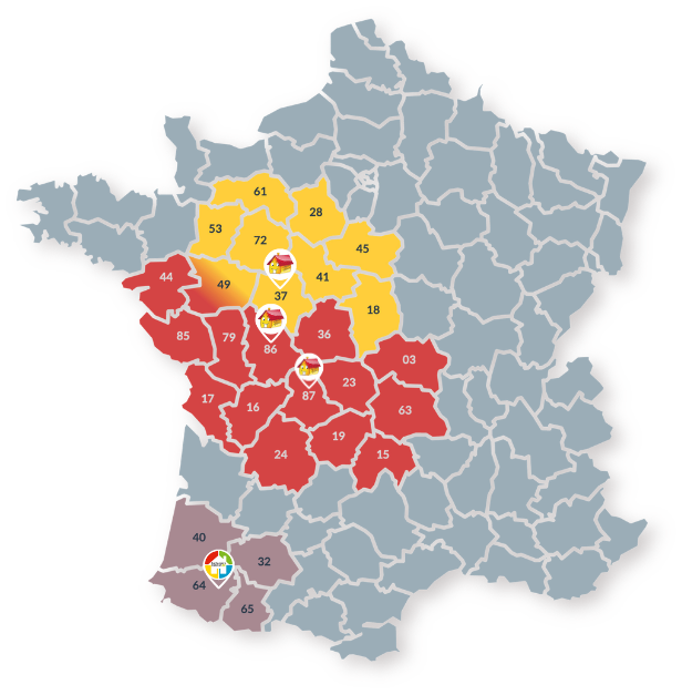 Implantations des agences Partenaire Habitat carte de france des agence et leur rayons d'action